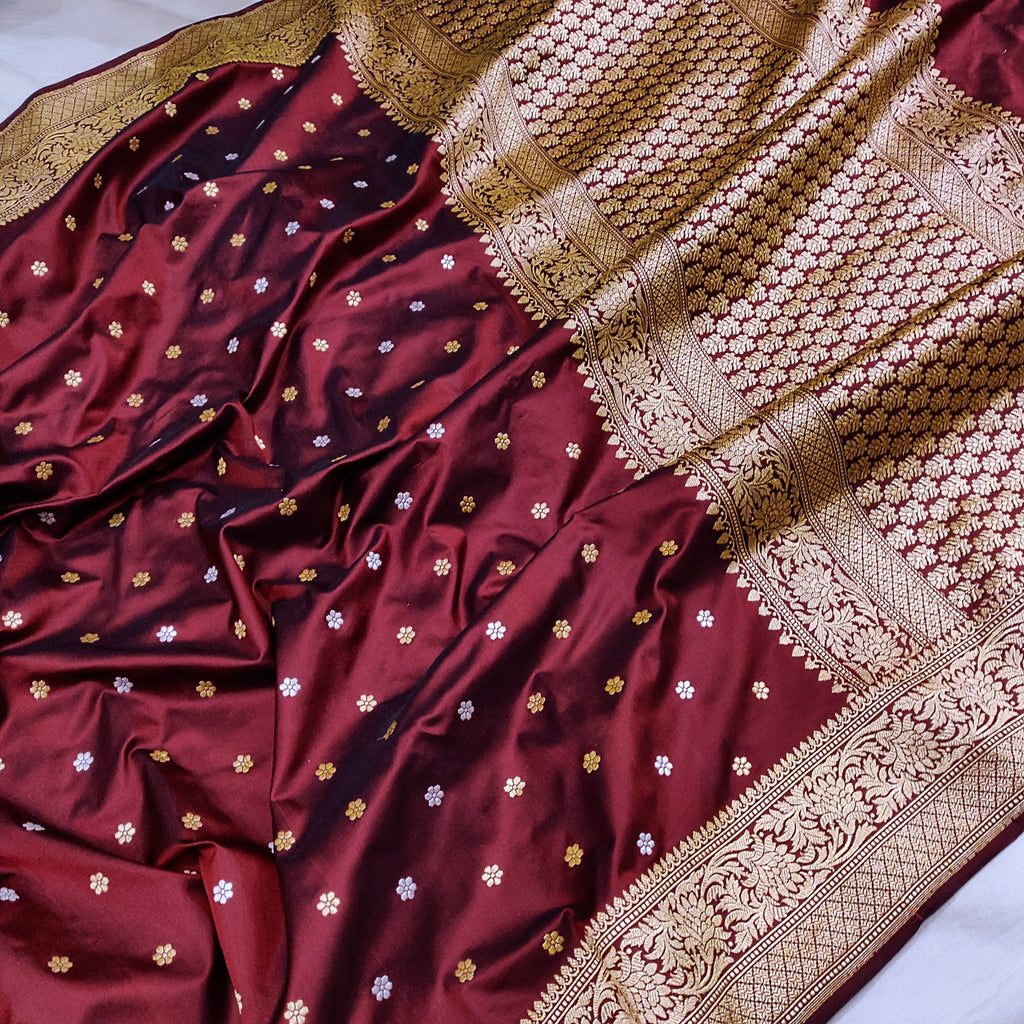 Maroon Colour Katan Silk Handwoven Banarasi Saree