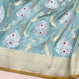 Sky blue colour pure katan silk handwoven Banarasi saree