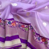 Lavender colour pure kora handwoven Banarasi saree