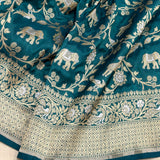 Peacock colour pure katan silk handwoven Banarasi saree