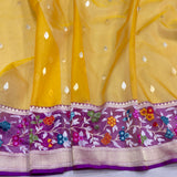 Yellow colour pure kora handwoven Banarasi saree