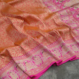 Peach colour pure katan silk handwoven Banarasi saree