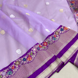 Lavender colour pure kora handwoven Banarasi saree