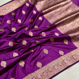 Purple colour pure katan silk handwoven Banarasi saree