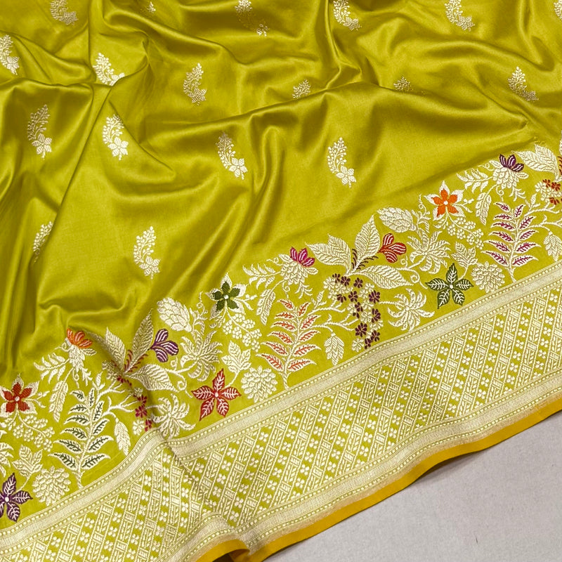 Pitta colour pure katan silk handwoven Banarasi saree