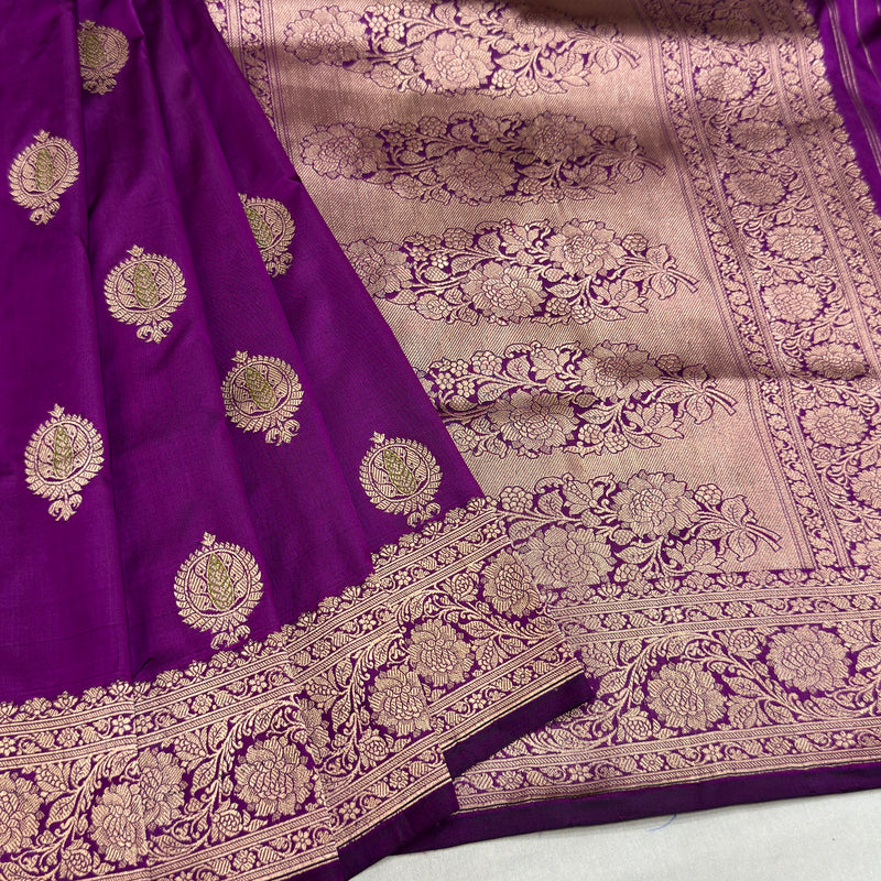 Purple colour pure katan silk handwoven Banarasi saree