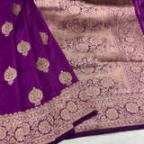 Purple colour pure katan silk handwoven Banarasi saree