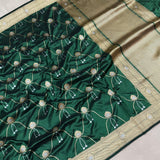 Bottle green colour pure katan silk handwoven Banarasi saree