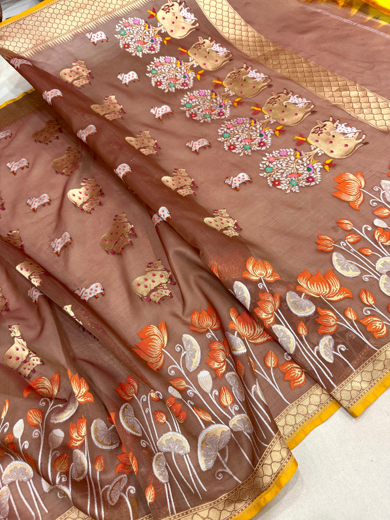 Pure kora jamdani handwoven Banarasi saree