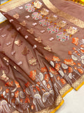 Pure kora jamdani handwoven Banarasi saree