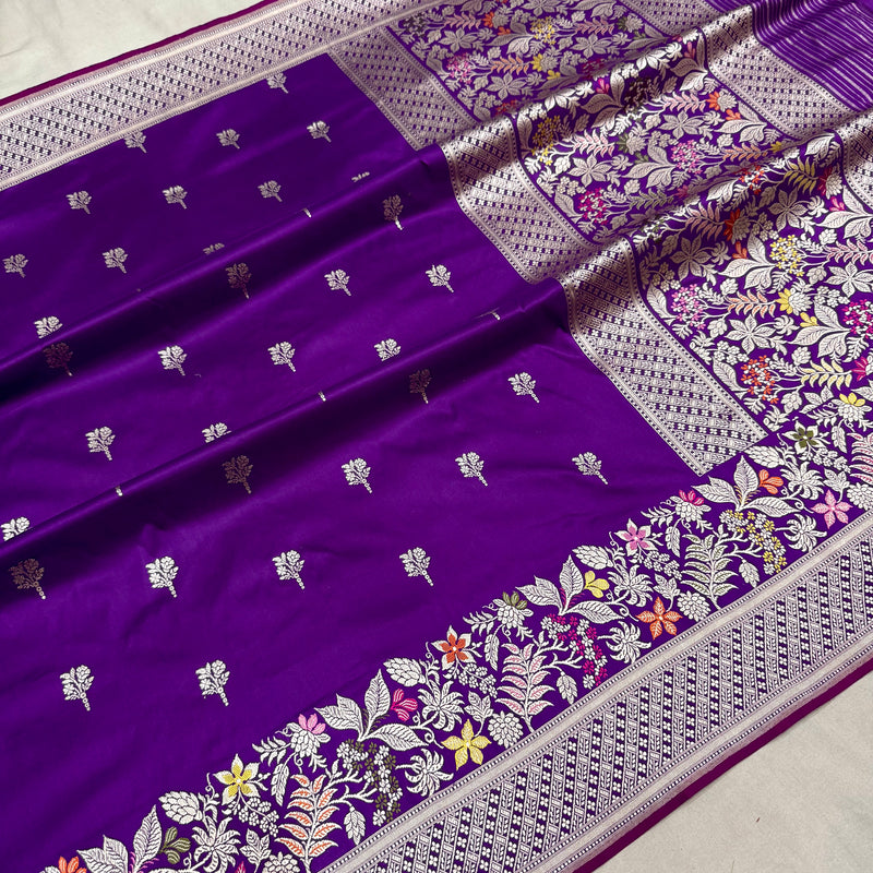 Purple colour pure katan silk handwoven Banarasi saree