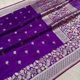 Purple colour pure katan silk handwoven Banarasi saree