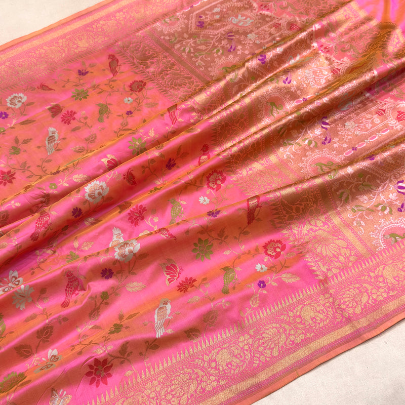 Light peach color pure katan silk handwoven Banarasi saree