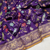 Purple colour pure katan silk handwoven Banarasi saree
