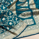 Peacock colour pure katan silk handwoven Banarasi saree