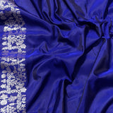 Royal blue colour pure katan silk by georgette handwoven Banarasi saree
