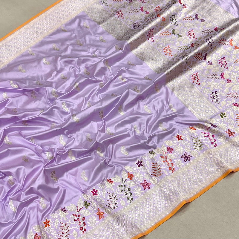 Lavender colour pure katan silk handwoven Banarasi saree