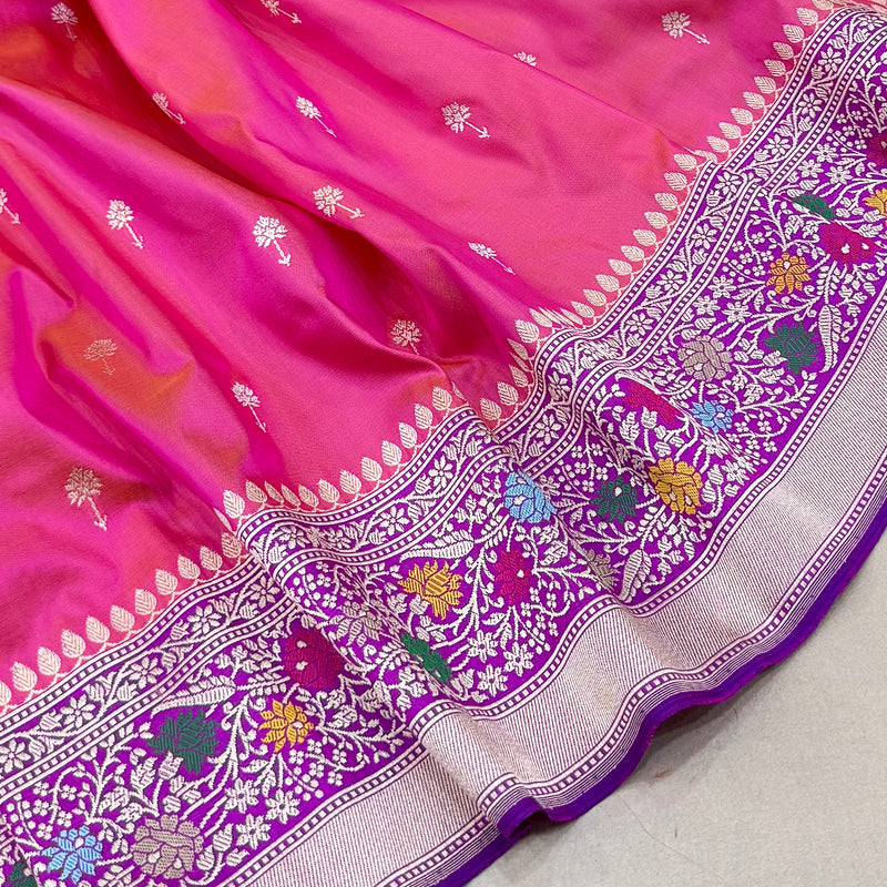 Pink colour pure katana silk handwoven Banarasi saree