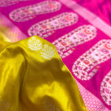 Mustard yellow colour pure katan silk handwoven Banarasi saree