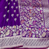 Purple colour pure katan silk handwoven Banarasi saree