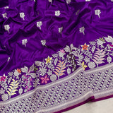Purple colour pure katan silk handwoven Banarasi saree