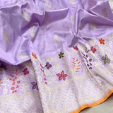 Lavender colour pure katan silk handwoven Banarasi saree
