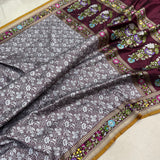 Brown colour pure katan silk handwoven Banarasi saree