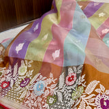 Multicolor pure kora handwoven Banarasi saree