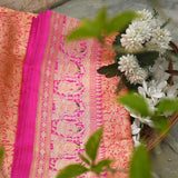 Peach colour pure katan silk handwoven Banarasi saree