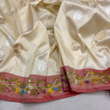 Off white colour pure katan silk handwoven Banarasi saree