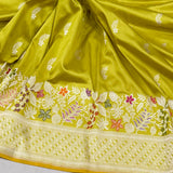 Pitta colour pure katan silk handwoven Banarasi saree