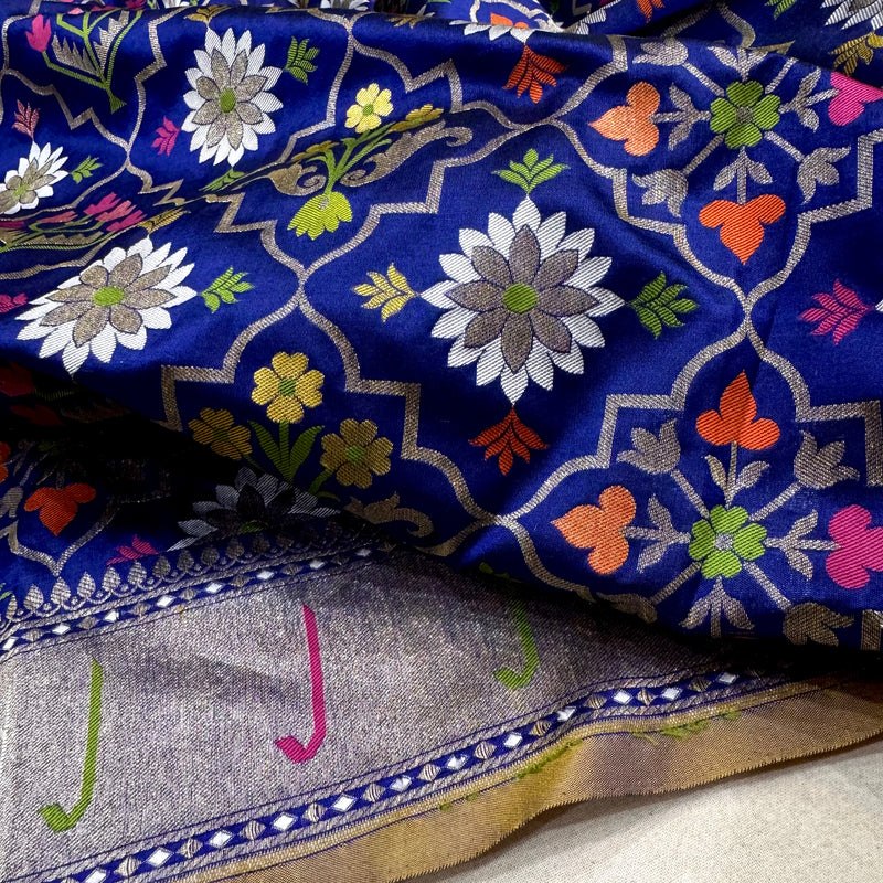 Royal blue colour pure katan silk handwoven Banarasi saree
