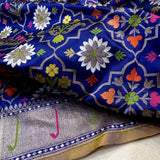 Royal blue colour pure katan silk handwoven Banarasi saree