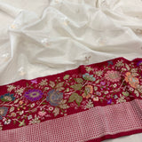White colour pure kora handwoven Banarasi saree
