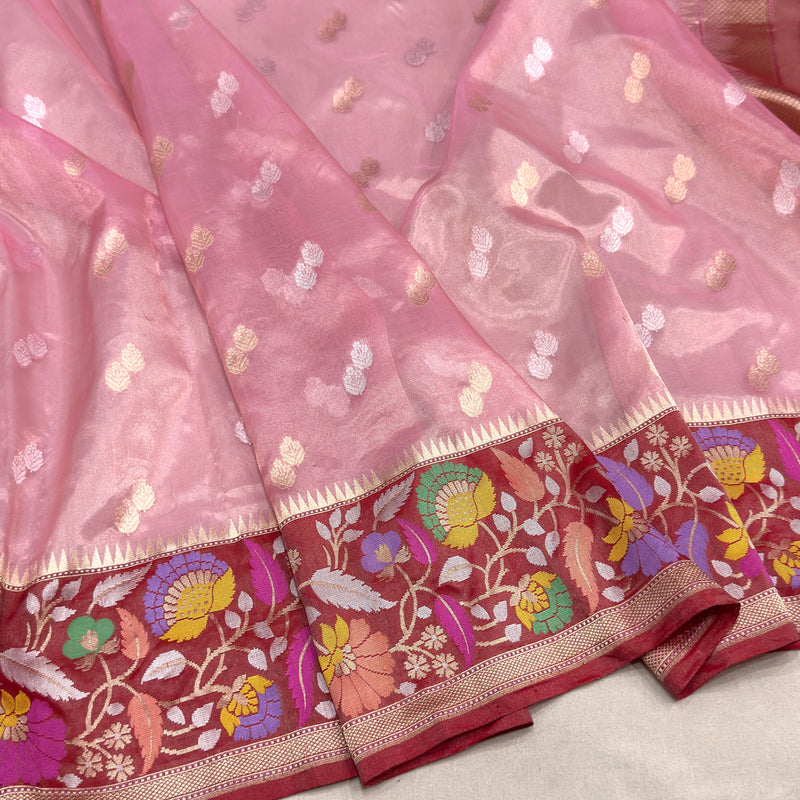 Light pink color pure tissue handwoven Banarasi saree
