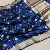 Blue colour pure katan silk handwoven Banarasi saree