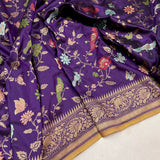 Purple colour pure katan silk handwoven Banarasi saree