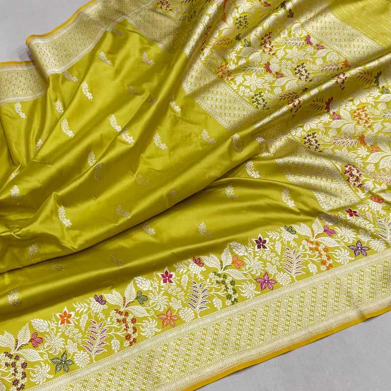 Pitta colour pure katan silk handwoven Banarasi saree