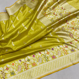 Pitta colour pure katan silk handwoven Banarasi saree
