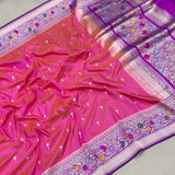 Pink colour pure katana silk handwoven Banarasi saree
