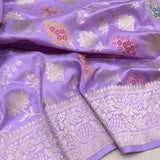 Lavender colour pure katan silk handwoven Banarasi saree