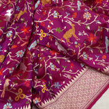 Magenta colour pure katan silk handwoven Banarasi saree