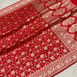 Red colour pure katan silk handwoven Banarasi silk