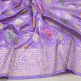 Lavender colour pure katan silk handwoven Banarasi saree
