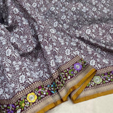Brown colour pure katan silk handwoven Banarasi saree
