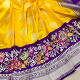 Yellow colour pure katan silk handwoven Banarasi saree