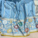 Sky blue colour pure katan silk handwoven Banarasi saree