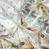 White color pure katan silk handwoven Banarasi saree