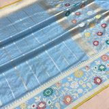 Sky blue colour pure katan silk handwoven Banarasi saree