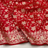 Red colour pure katan silk handwoven Banarasi silk